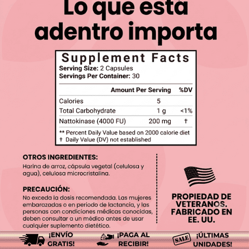 Pastillas NattoKinase® | Limpiador vascular, reduce el colesterol, la presión arterial y mejora la salud del corazón.